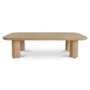 Front view of the Anders coffee table featuring a smooth natural oak finish and four sturdy cylindrical pedestal legs