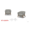 Technical overview showing the Annika chair dimensions alongside a grey fabric color variant.