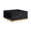 Product shot of the Arreto table with dimensional markers for height and width over a white background