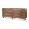 Front perspective view of the Astrid 6-drawer sideboard in a rich walnut finish featuring unique organic-shaped wooden drawer pulls