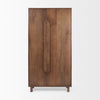 Front perspective view of the Astrid solid wood armoire in a warm medium brown finish featuring signature organic tablet-style door handles