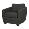 Front angled view of the Baltimo chair variant in charcoal grey textured upholstery