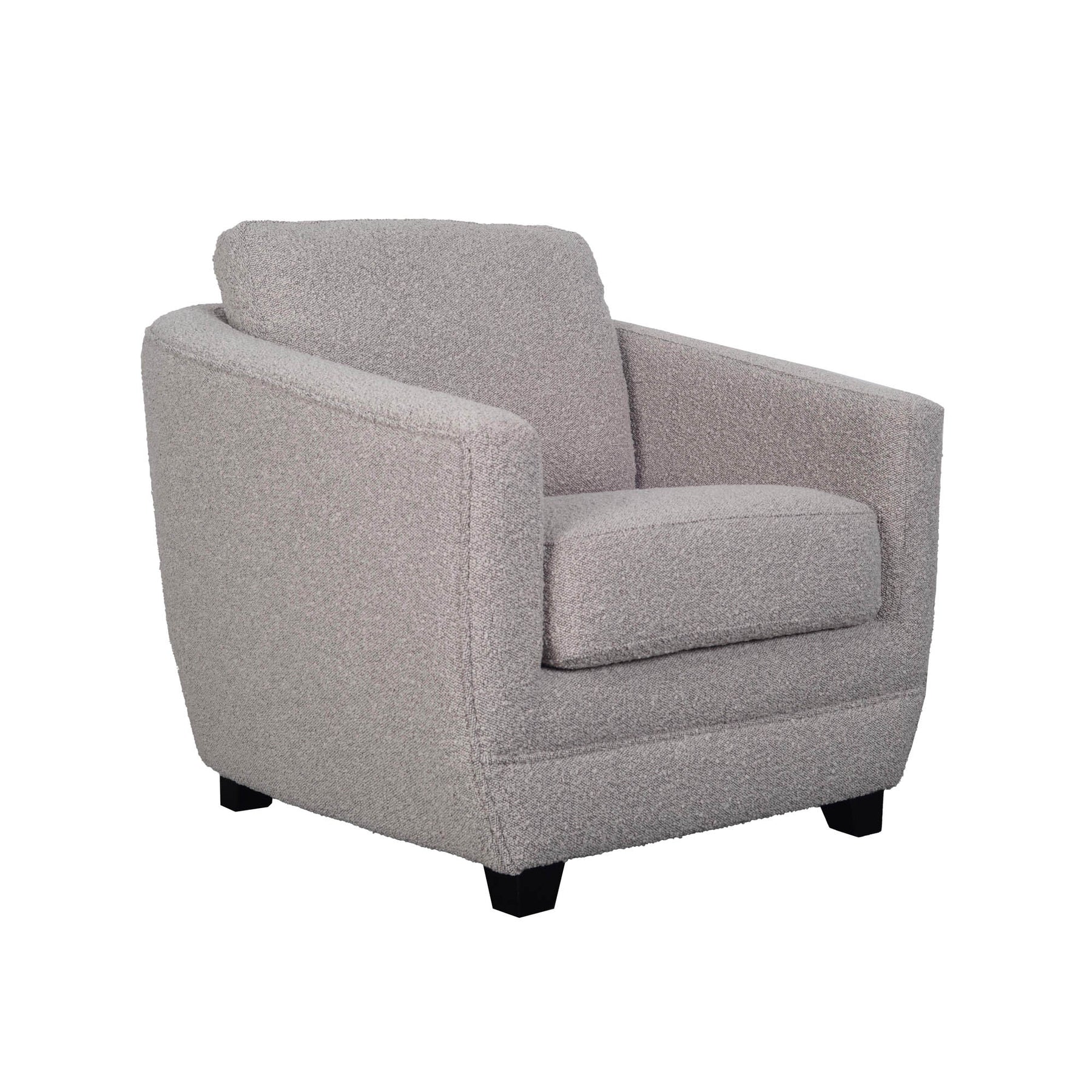 Front angled view of the Baltimo chair variant in light grey textured upholstery