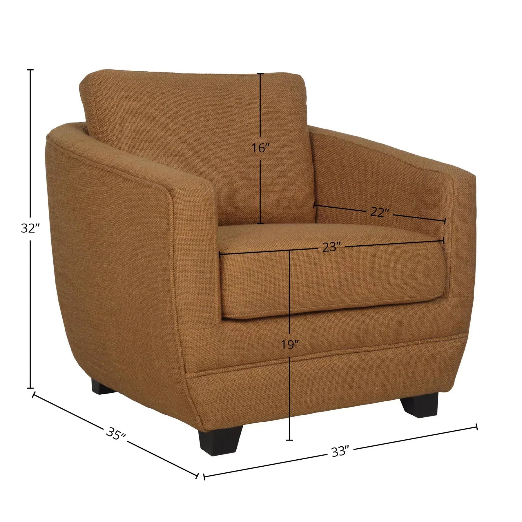 Technical diagram showing the width, depth, and height specifications for the Baltimo chair