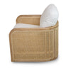 Side profile of the Becca chair showcasing the intricate woven cane detail and the wrap-around wooden frame.