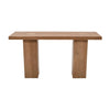 Front view of the Berg console table in natural light-toned wood featuring a thick rectangular tabletop and substantial block-style legs