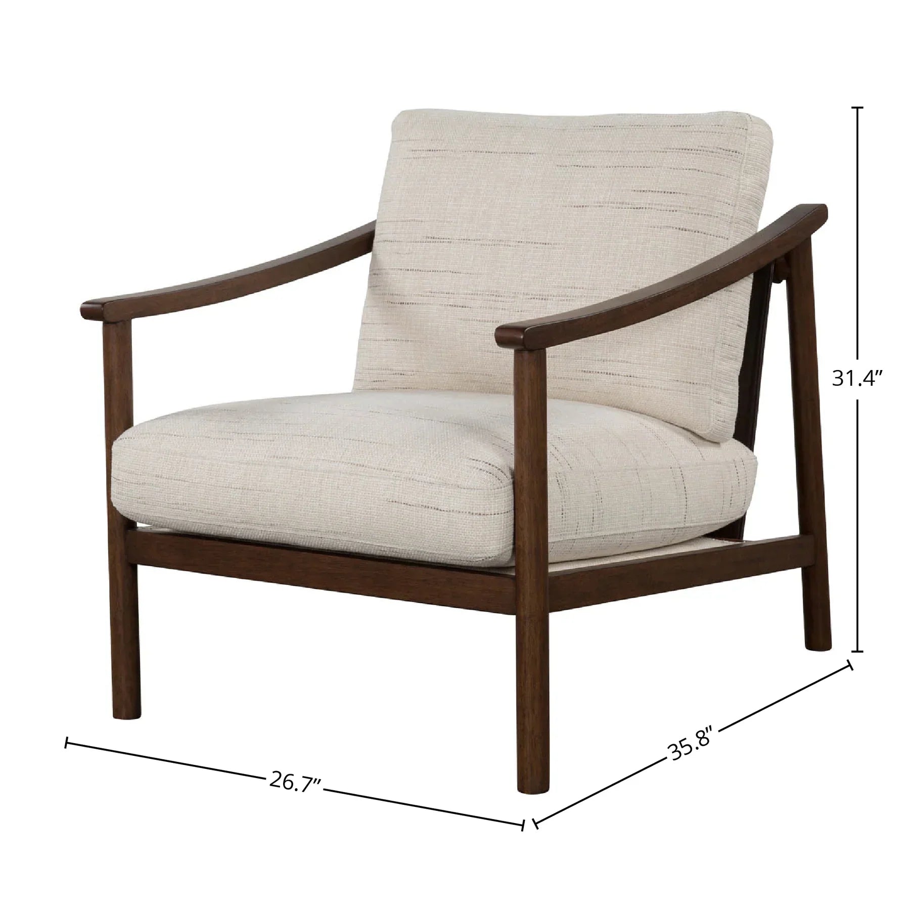 Technical diagram showing the width, depth, and height specifications for the Bernard chair