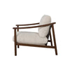 Side profile showcasing the architectural wooden frame and the lean of the backrest