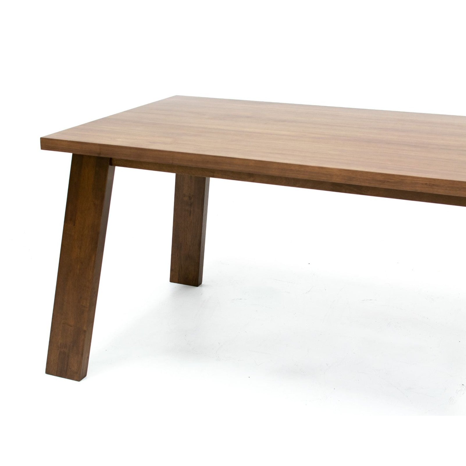 Close-up shot focusing on the high-quality wood joinery where the tabletop meets the tapered block leg