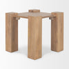 Perspective shot showcasing the clean lines and solid structural joinery where the thick square legs meet the tabletop