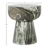 Product view highlighting the 18 inch diameter and 18 inch height dimensions of the circular stone side table