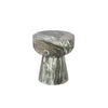 High-angle shot highlighting the smooth polished surface and unique mineral streaks across the dark forest green marble