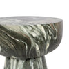 Close-up macro shot focusing on the smooth beveled edge and the reflective polished finish of the green marble tabletop