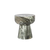 Straight-on front view showcasing the symmetrical tapered pedestal design and high-contrast natural stone patterns