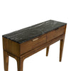 Top-down perspective view focusing on the natural white veining and polished texture of the black marble surface