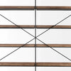 Detailed view of the rear X-brace metal support system providing structural stability to the double-wide shelving