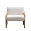 Front view of the Bo Accent Chair featuring cream-colored fabric and a light oak arched wooden frame.