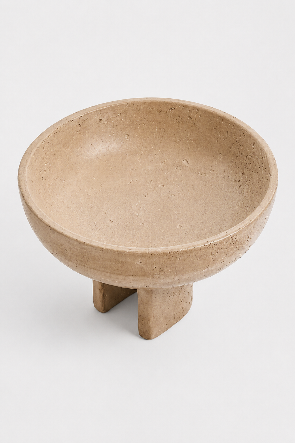 BOWL LARGE PEDESTAL CEMENT TRAVERTINE LOOK BEIGE-thumbmail-1