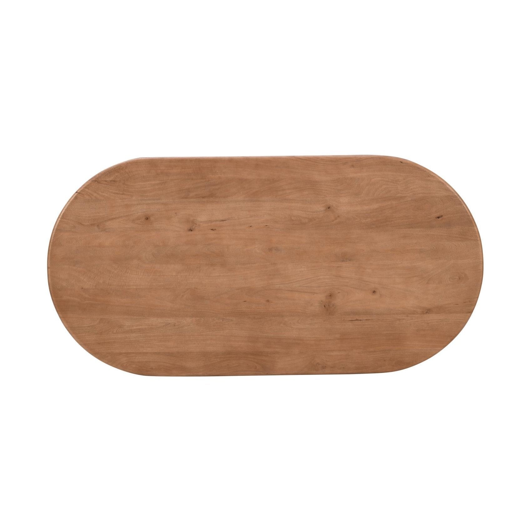 Front view of the 84 inch Breck oval dining table in natural oak featuring two substantial ribbed pedestal bases