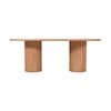 Straight-on side profile view focusing on the symmetry of the fluted double pedestals and the thin modern tabletop