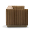 Side profile of the brown velvet Bretz Loveseat showing the uniform vertical tufting lines
