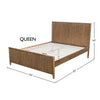 Perspective technical drawing indicating the queen size frame width of 62 inches and headboard height of 47 inches