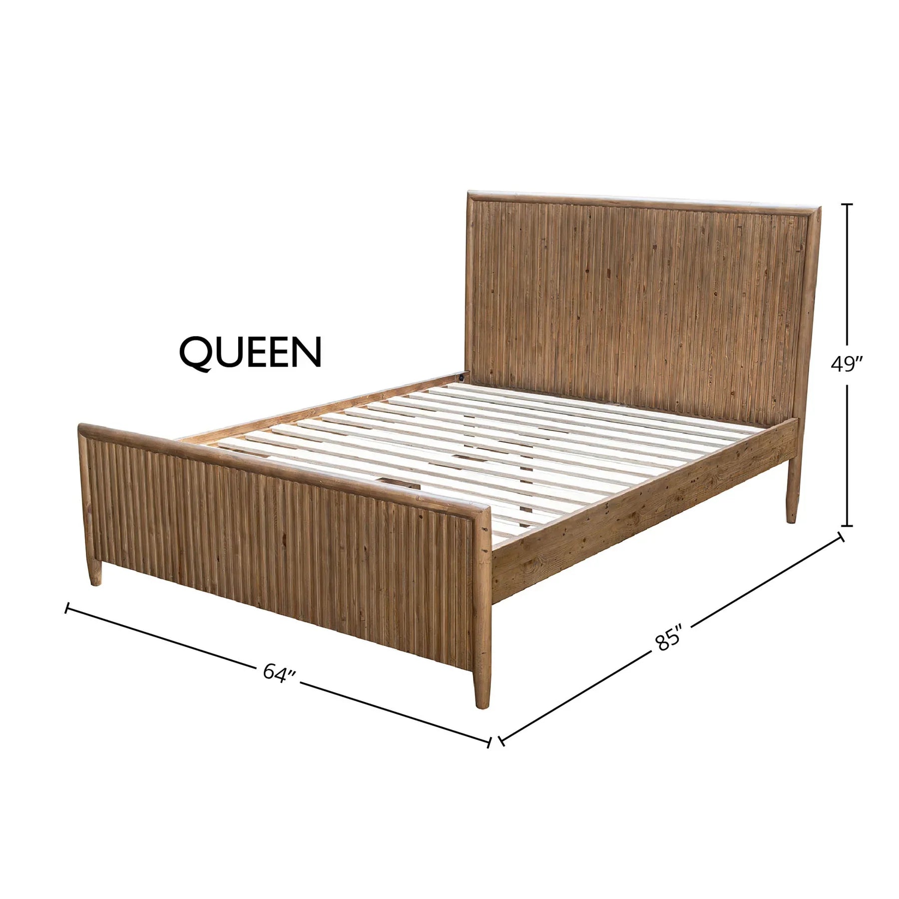 Front view of the Ava king platform bed featuring a tall upholstered headboard in a textured white bouclé fabric