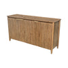 Three-quarter perspective view of the Britanica sideboard featuring a rustic natural wood finish and textured vertical slat door panels