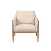 Bronte club chair with light beige fabric upholstery and wood frame front view