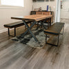 Wide angle view of the Brooklyn bench providing ample seating in a modern farmhouse dining room