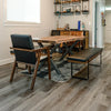 Lifestyle shot featuring the Brooklyn bench in an open-concept dining area with modern wooden furniture