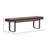 Technical view with dimension lines showing the 61-inch length and 14-inch width of the Brooklyn bench