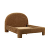 Three-quarter perspective of the brown Nina bed variant showcasing its bold architectural silhouette