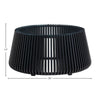 Product shot of the black Bungalow coffee table with dimensional markers for height and circular diameter