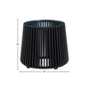 Product shot of the black Bungalow side table with dimensional markers for height and circular diameter