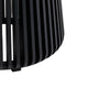 Macro view focusing on the joinery and matte black finish of the vertical wood slats at the base of the table