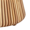 Side-angle close-up showcasing the uniform spacing and craftsmanship of the vertical wood slat base