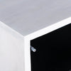 Macro view of the top corner highlighting the smooth white finish and the precision alignment of the glass door hinge