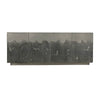 Front view of the Callisto 4-door sideboard featuring a unique abstract grey and silver metallic finish with a low-profile plinth base