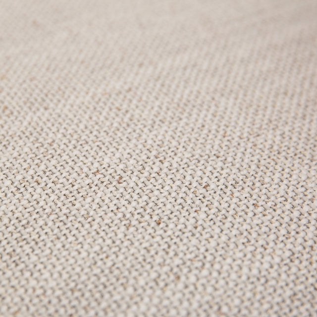 Cammy dining chair with beige textured fabric upholstery and walnut wood legs, front view on white background