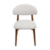 Front view of Cammy dining chair with beige textured fabric upholstery and solid walnut wood legs