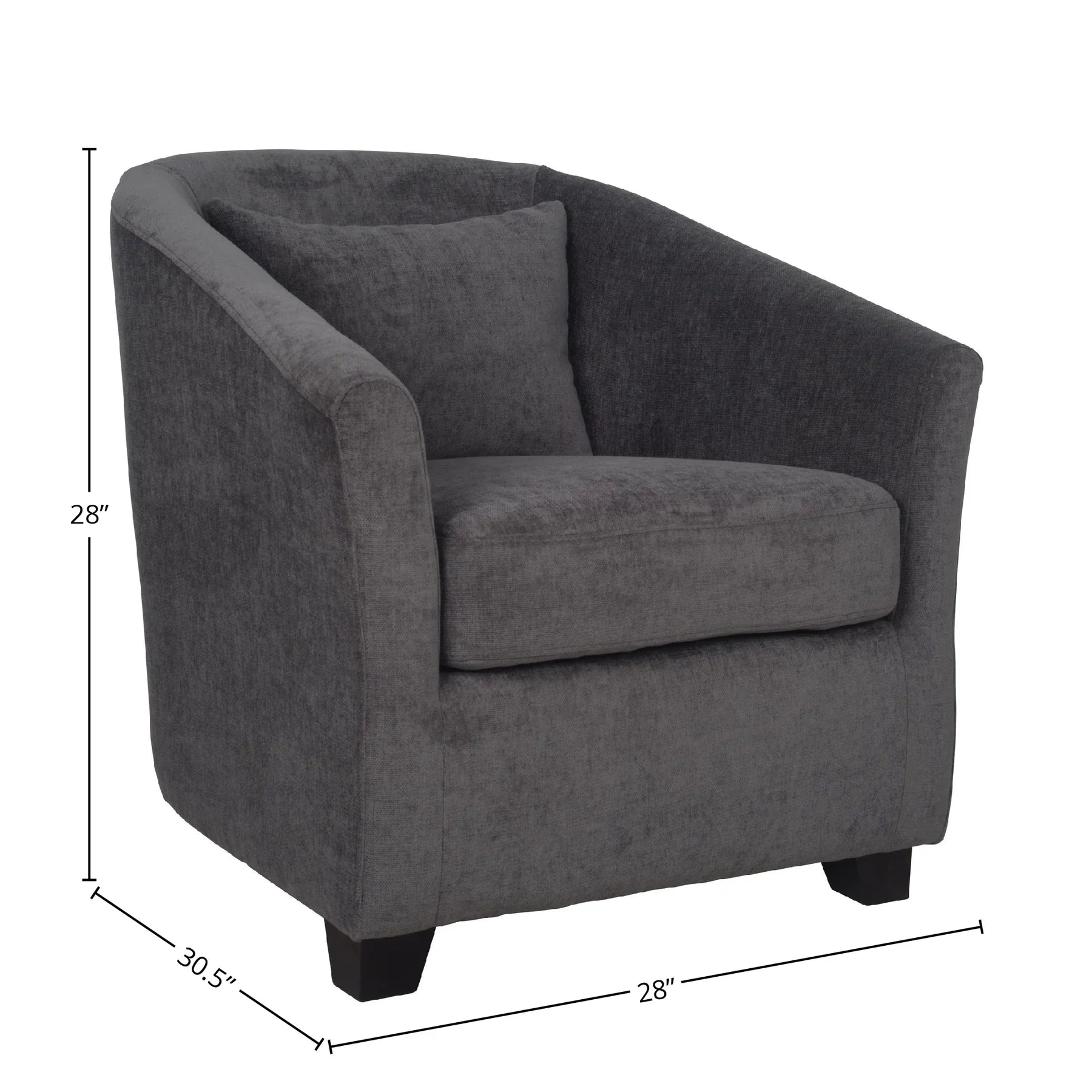 Technical diagram showing the width, depth, and height specifications for the Carmen armchair