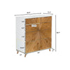 Technical diagram indicating specific height, width, and depth measurements for the vertical storage chest