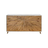 Front view of the Casablanca 6-drawer dresser featuring a striking sunburst wood inlay design on natural oak drawer fronts with a clean white frame