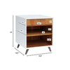 Technical diagram indicating a 24-inch total height, 19.5-inch width, and detailed spacing for the top drawer and lower open shelves