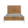 Front view of the Casablanca platform bed featuring a striking natural wood sunburst inlay on the headboard and footboard