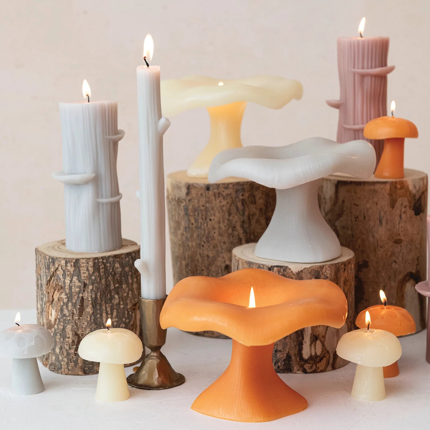 Unscented Twig Shaped Taper Candles, Khaki Color, Set of 2