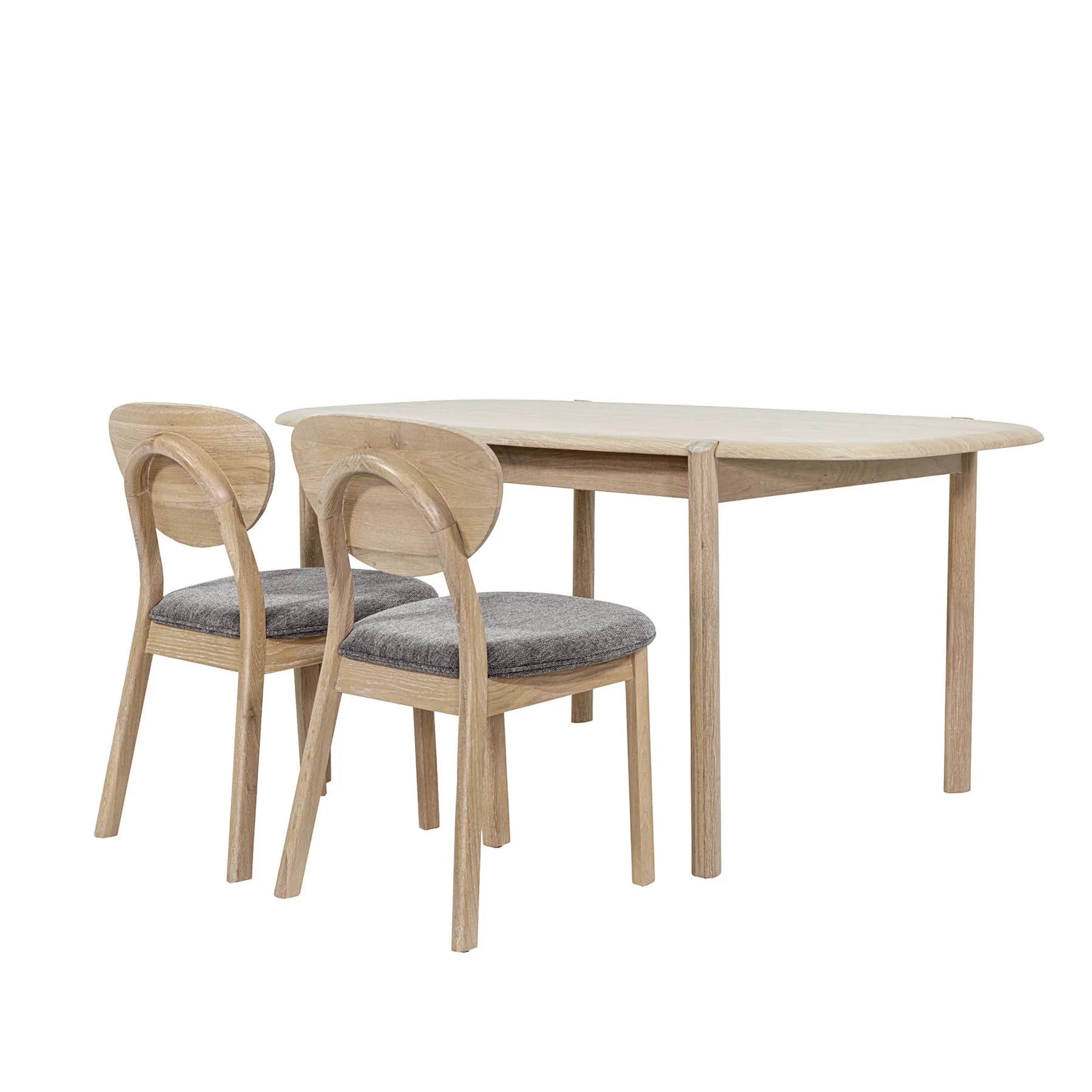 Front view of the Runway 62-inch dining table in a light oak finish featuring rounded edges and a minimalist rectangular silhouette