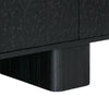 Macro shot focusing on the sturdy black wood block base and the vertical grain texture of the sideboard feet
