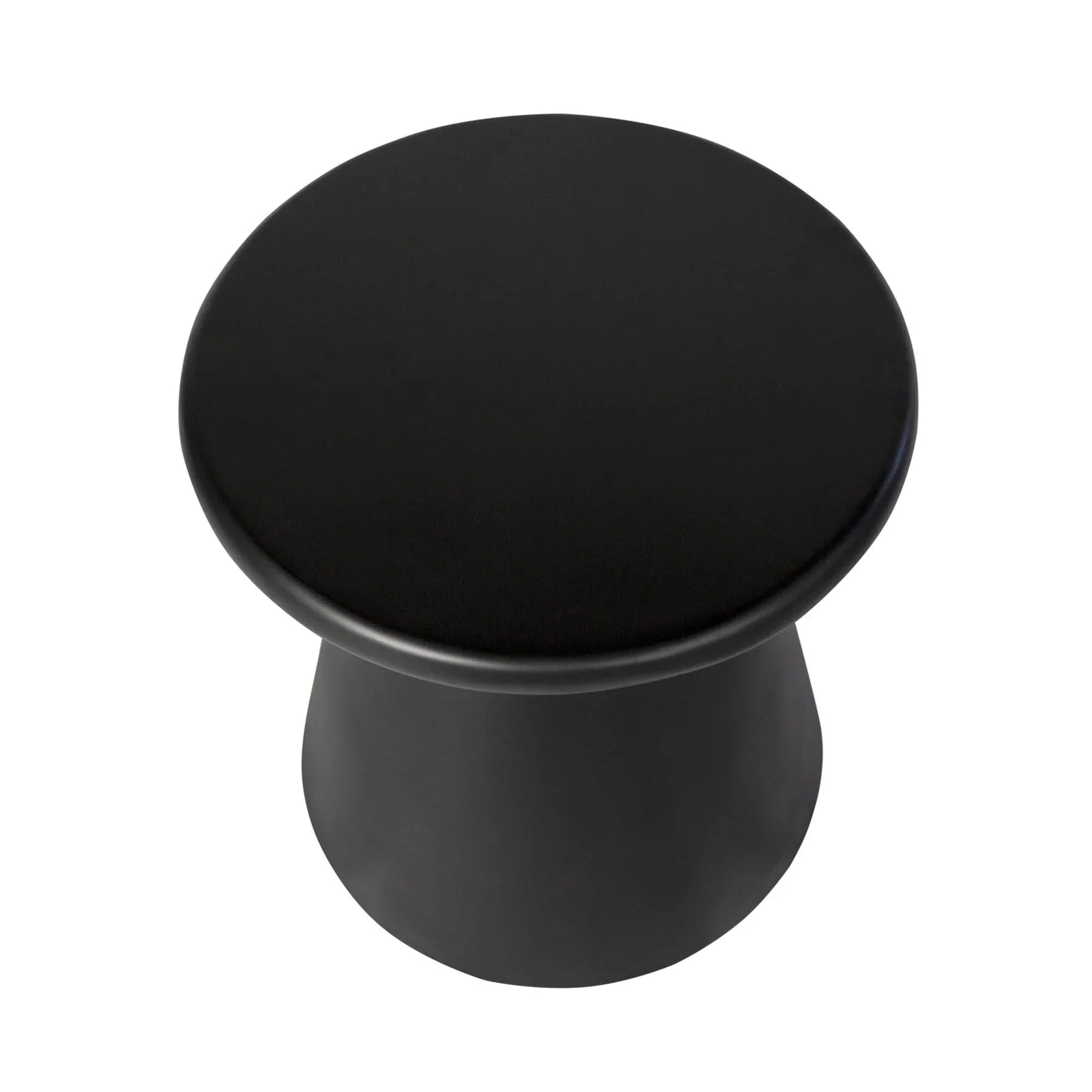 Three-quarter view of the Concrete Mineral side table featuring a matte black finish and a bold sculptural silhouette with a tapered pedestal base